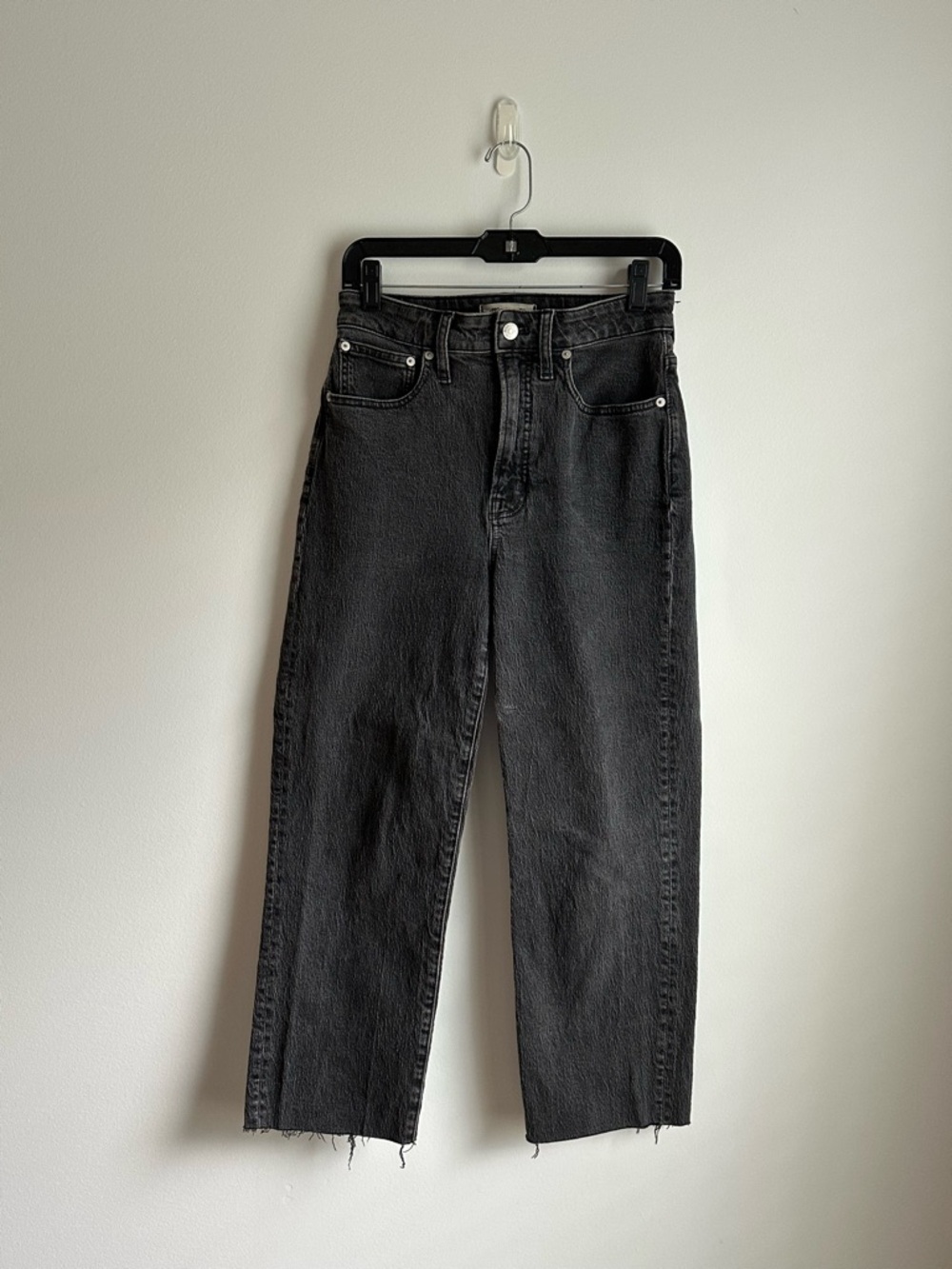 Madewell Black High Rise Straight Leg Jeans Raw Hem Size 25